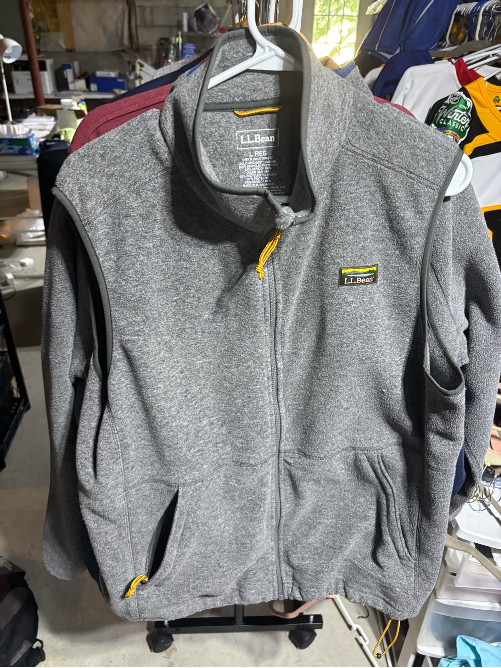 L.L. Bean Men's Gray Fleece Vest with Yellow Accents